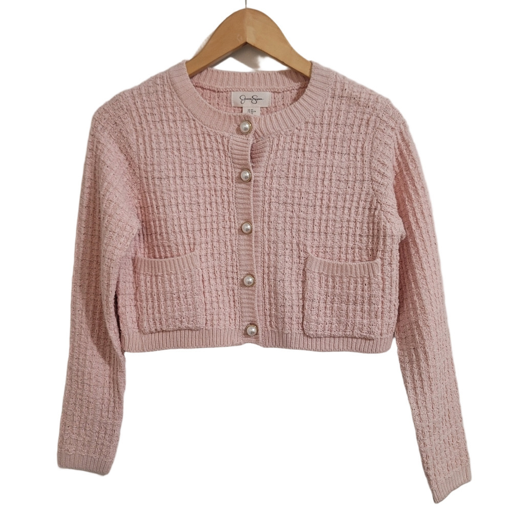 Jessica Simpson Blush Pink Textured Cropped Cardigan
